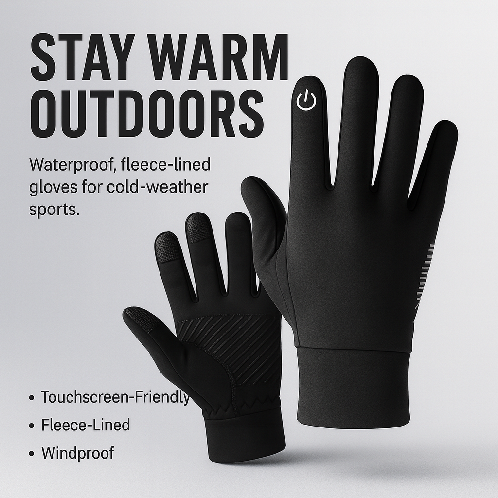Black Winter Warm Full Fingers Waterproof Cycling Outdoor Sports Running Motorcycle Ski Touch Screen Fleece Gloves
