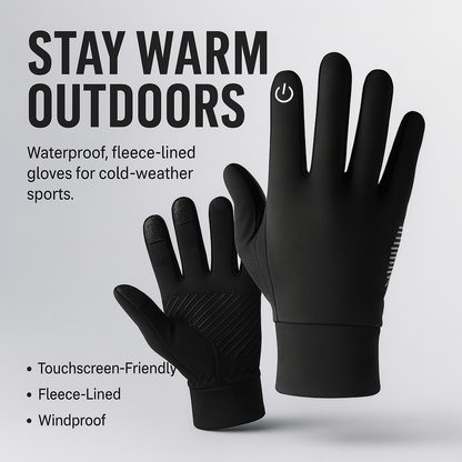 Black Winter Warm Full Fingers Waterproof Cycling Outdoor Sports Running Motorcycle Ski Touch Screen Fleece Gloves